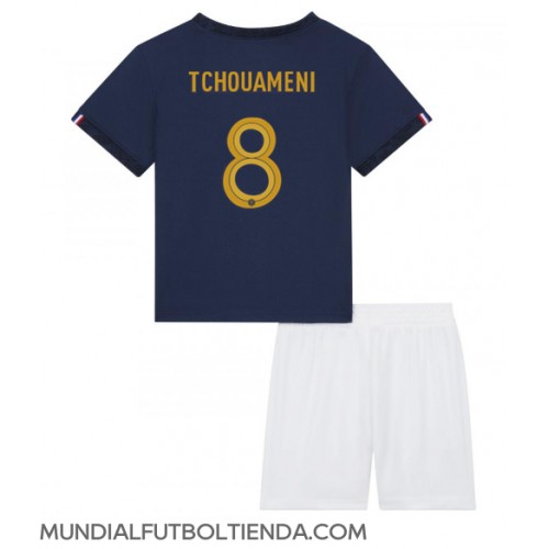 Camiseta Francia Aurelien Tchouameni #8 Primera Equipación Replica Mundial 2022 para niños mangas cortas (+ Pantalones cortos)